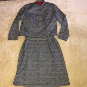 Jamerson Boutique Black and White 2 Piece Jacket and Dress Suit with Red Lining.